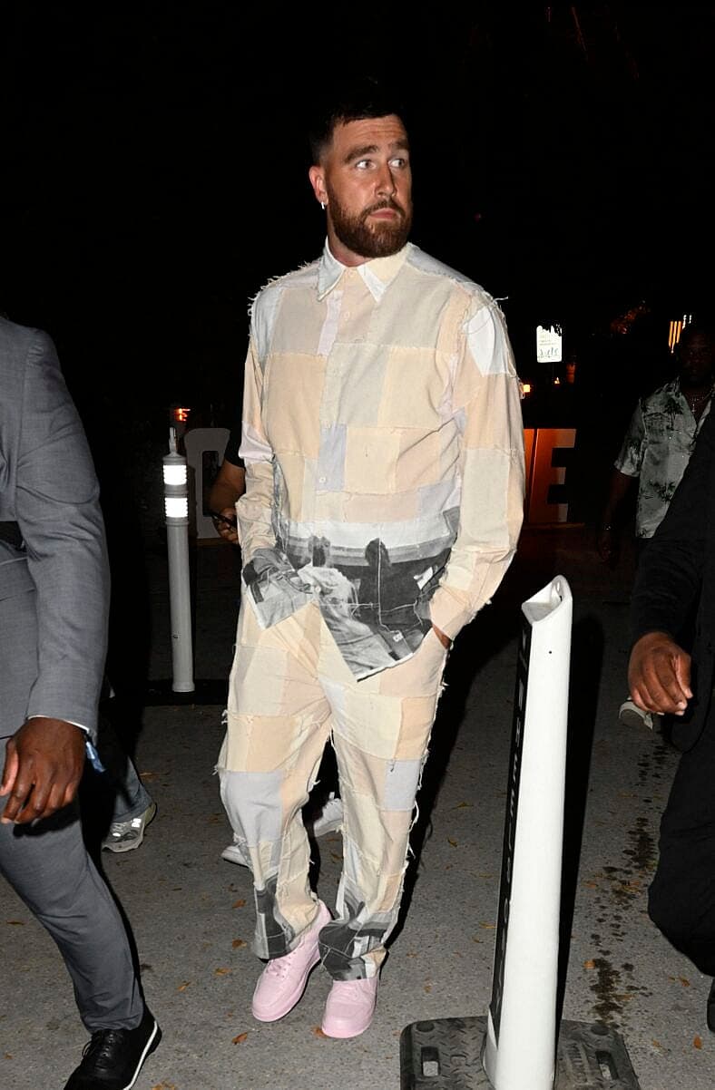Travis Kelce seen leaving Carbone beach tent
