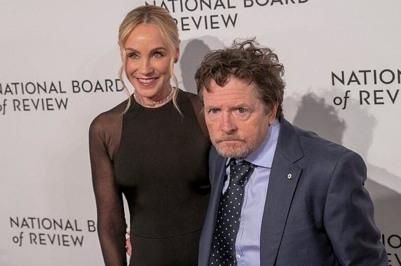 Michael J Fox and wife Tracy Pollan at the 2024 National Board of Review Awards Gala