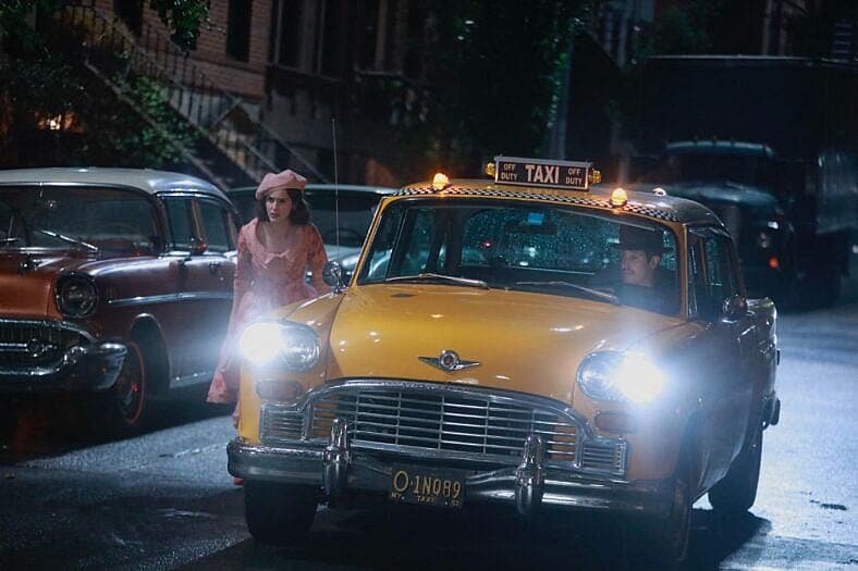 Rachel Brosnahan and Michael Zegan ont he set of “The Marvelous Mrs Maisel” in NYC