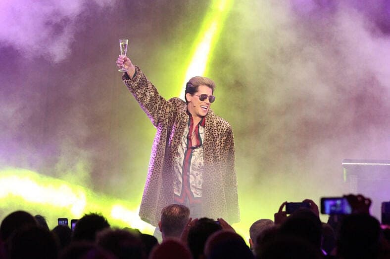 Milo Yiannopoulos live on stage at Troll Academy Tour in Sydney