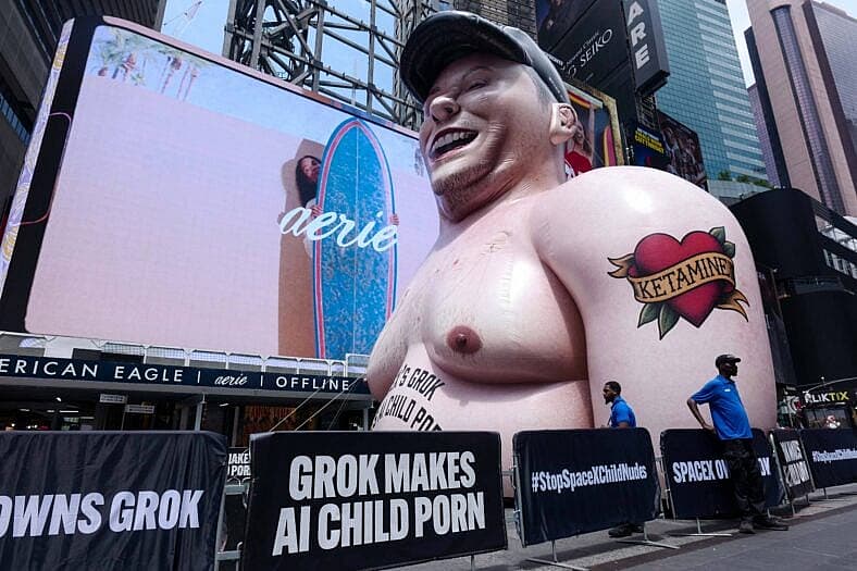 Sculpture of Elon Musk in Times Square NYC