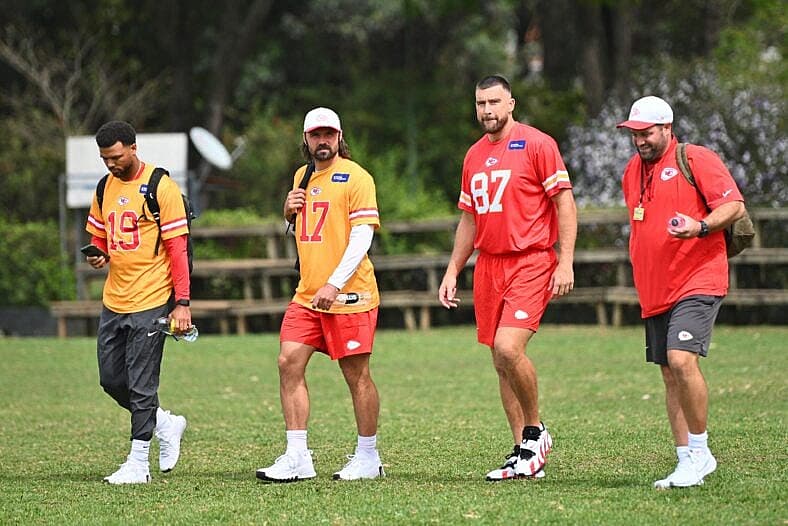 Travis Kelce and teammates at Kansas City Chiefs Football Team Practice At Sao Paulo/Brazil