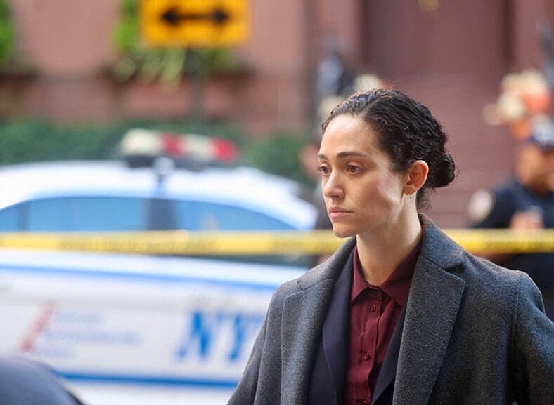 Emmy Rossum on set of her new show “Furious” where she plays an FBI agent.