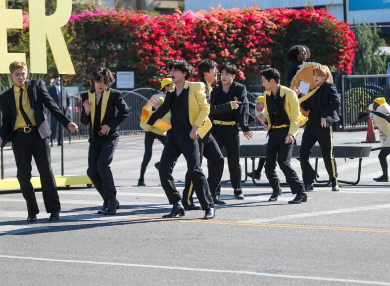 James Corden and BTS filming for the "The Late Late Show With James Corden" in Los Angeles.