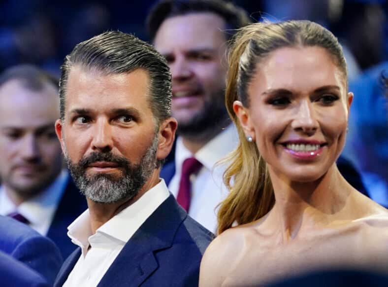 June 14, 2026: .US President Donald Trump and President and CEO of UFC Dana White make their way to the UFC Freedom 250 mixed martial arts event on the South Lawn of the White House on Sunday June 14, 2026 in Washington, DC. 14 Jun 2026 Pictured: June 14, 2026, Washington, District Of Columbia, USA: Donald Trump Jr and his wife Bettina Anderson attend the Freedom 250 UFC fight card on the South Lawn of the White House in Washington DC on Sunday, June 14, 2026. The mixed martial arts bouts are being held as part of President Trump's 80th birthday weekend activities. Photo credit: ZUMAPRESS.com / MEGA TheMegaAgency.com sales@mega.global (Mega Agency TagID: MEGA1462797_008.jpg) [Photo via Mega Agency]