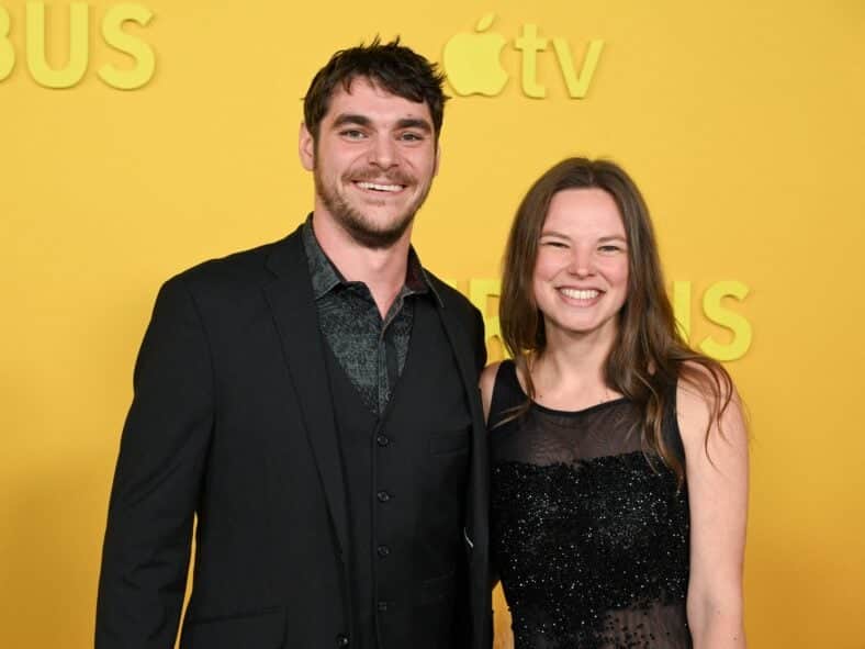 Late RJ Mitte and his fiancée at the World Premiere Of Apple TV+'s "Pluribus"