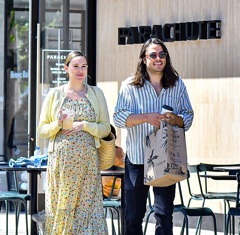 Rumer Willis Is All Smiles As She Holds Her Baby Bump While Out With Her Boyfriend Derek Richard Thomas In Los Angeles, CA.