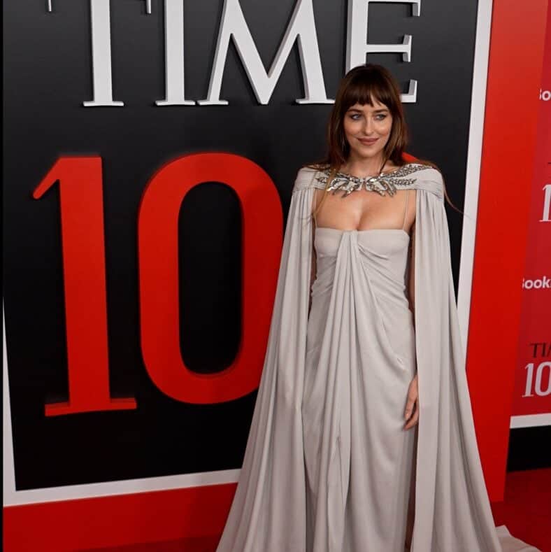 Dakota Johnson in a white dress