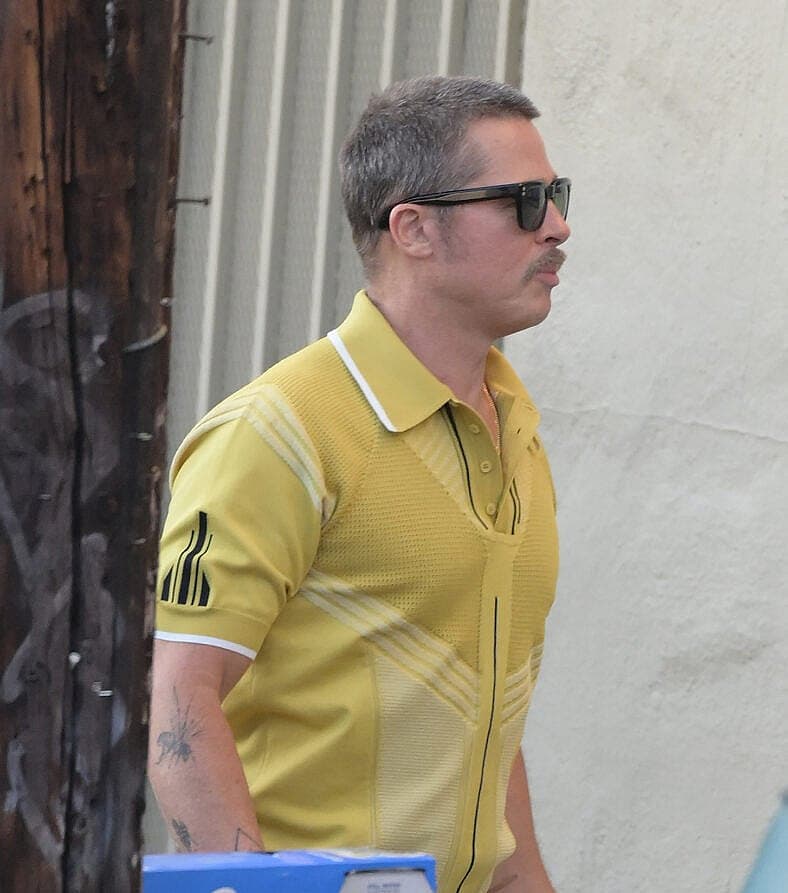 Brad Pitt arrives for another day of filming 'The Adventures of Cliff Booth' in Los Angeles