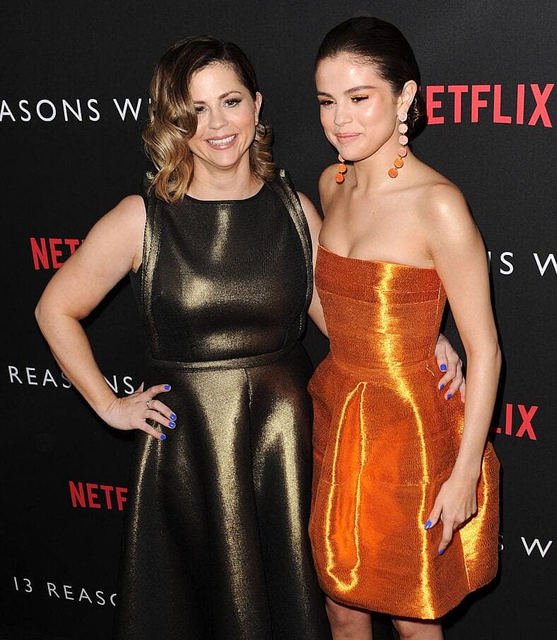 Mandy Teefey and Selena Gomez attend the premiere of '13 Reasons Why' in Los Angeles