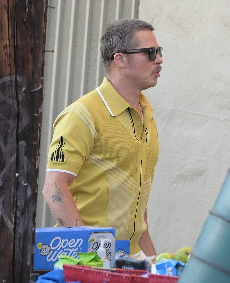 Brad Pitt arrives for another day of filming 'The Adventures of Cliff Booth' in Los Angeles