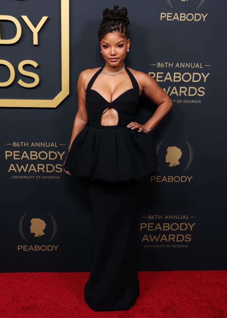 Halle Bailey in a black dress