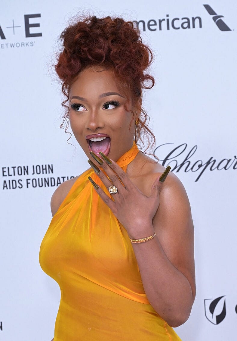 Megan Thee Stallion at 2025 Elton John AIDS Foundation Oscar Party