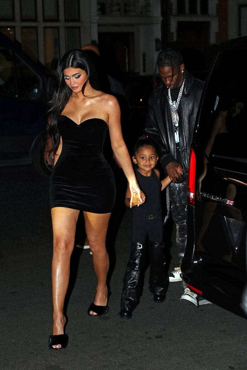 Kylie Jenner beau Travis Scott and daughter Stormi leave Nobu restaurant