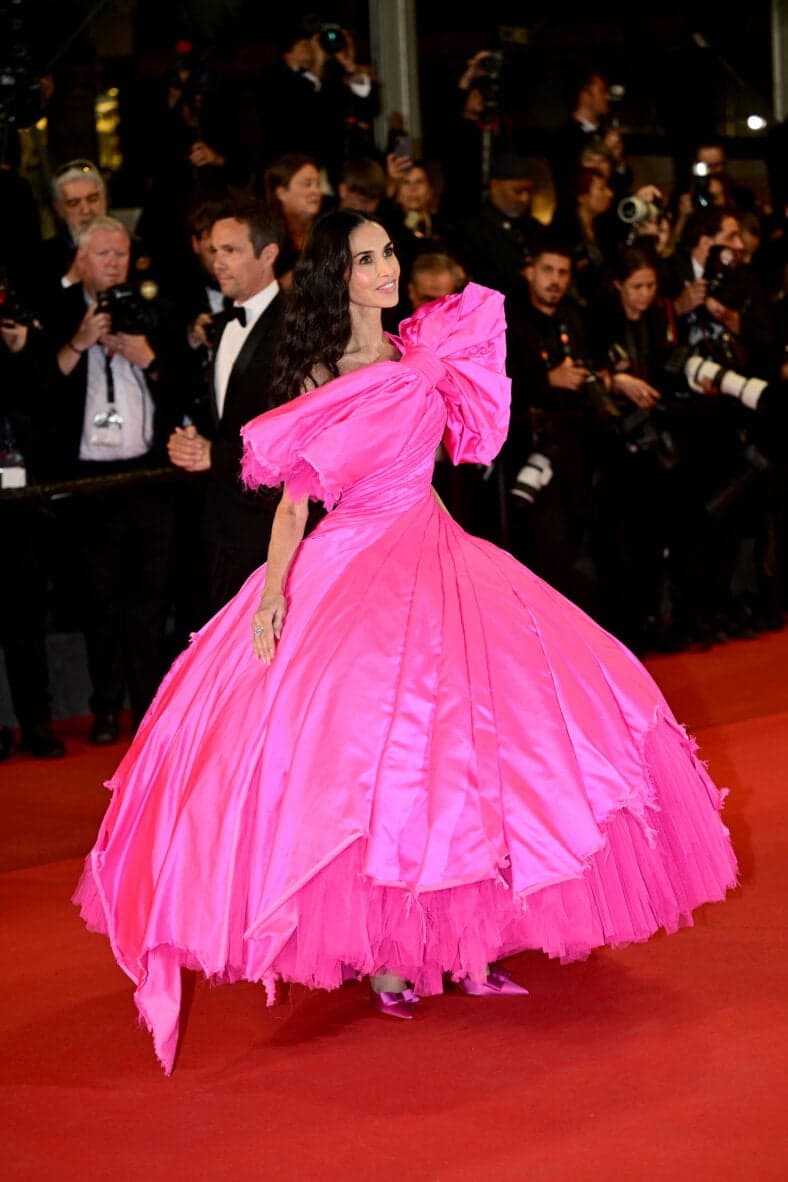 Demi Moore in a pink dress