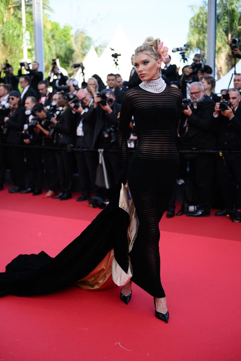Elsa Hosk in a black Mugler dress 