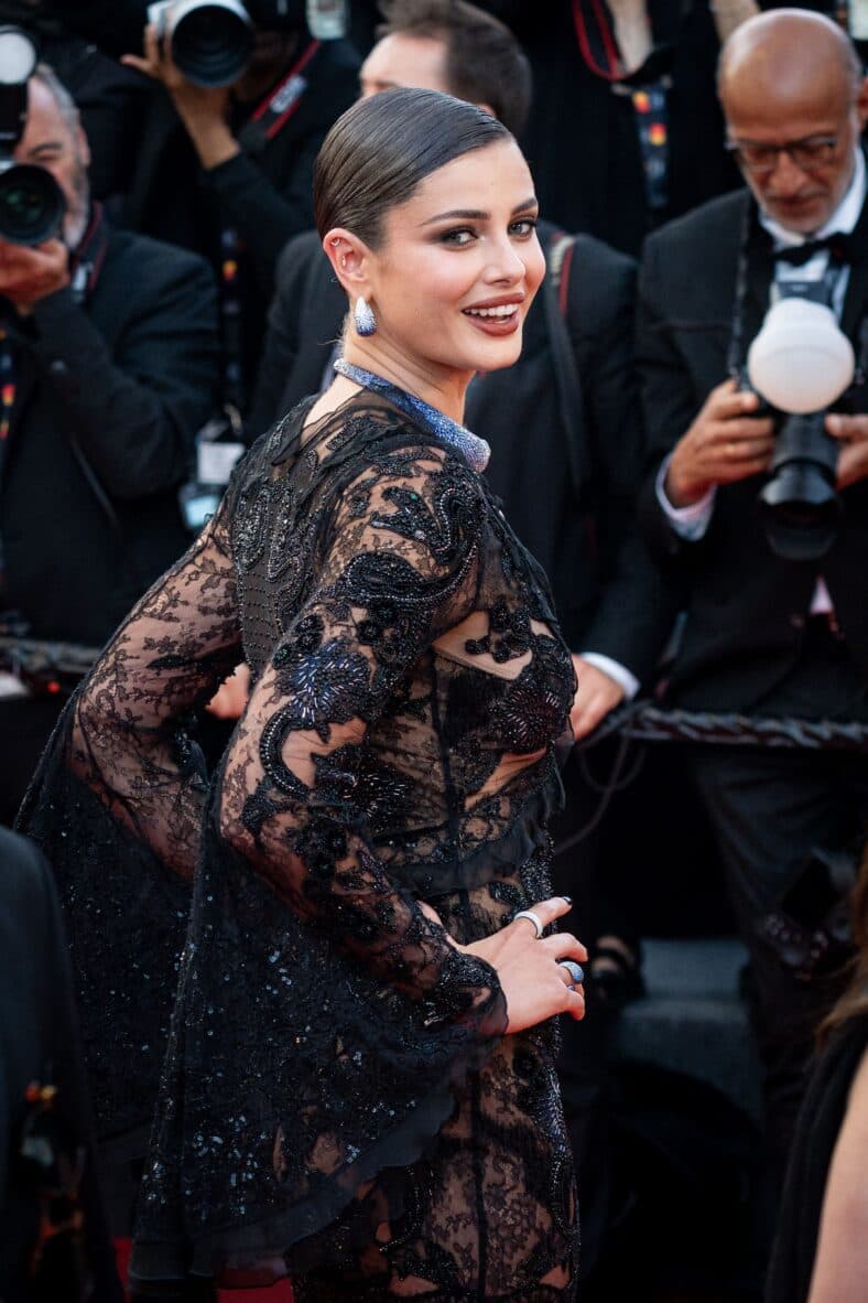 Taylor Hill in a black dress