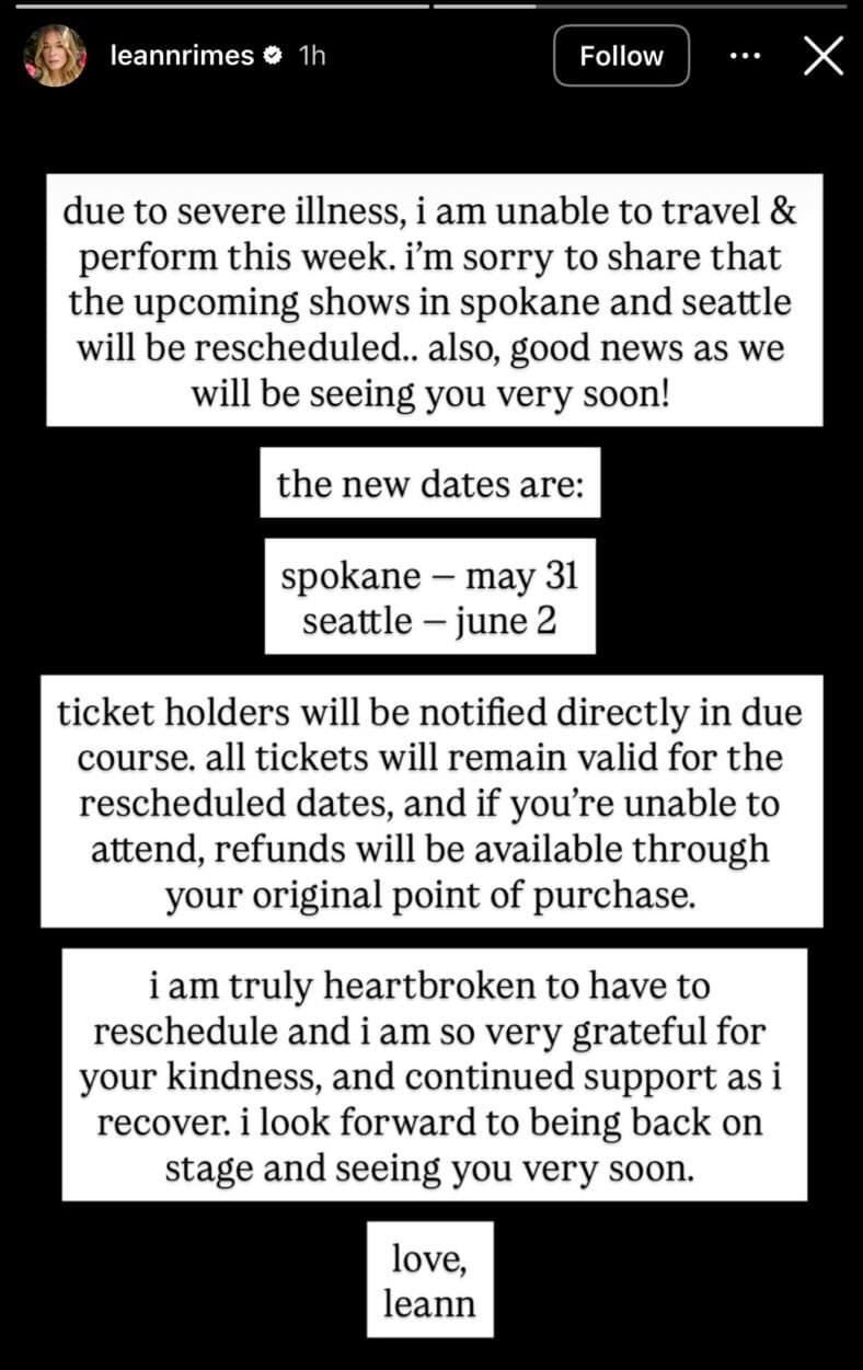 LeAnn Rimes cancels two shows