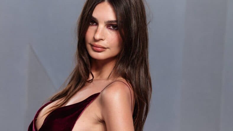 Emily Ratajkowski wearing red
