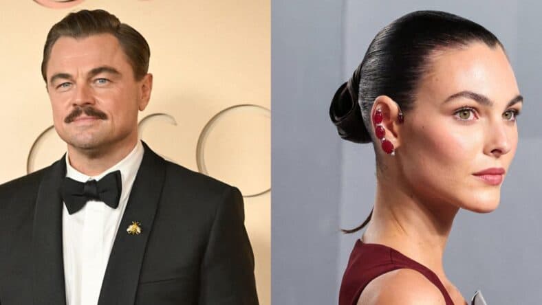 A photo collage of Leonardo DiCaprio and Vittoria Ceretti