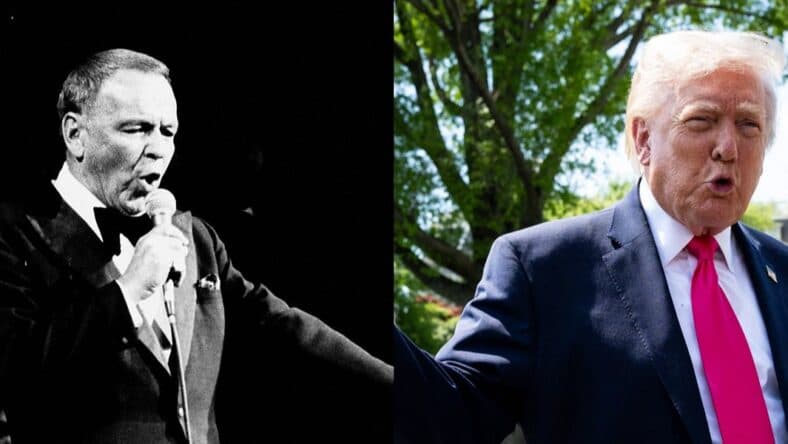 A photo collage of Frank Sinatra and Donald Trump