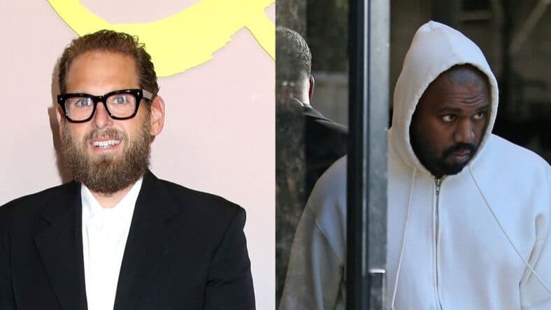A photo collage of Jonah Hill and Kanye West-