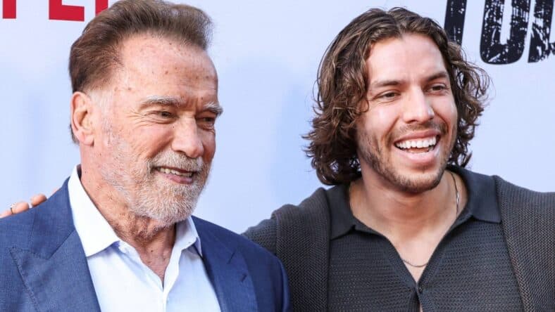 Arnold Schwarzenegger and Joseph Baena at the Los Angeles Premiere Of Netflix's 'FUBAR' Season 2
