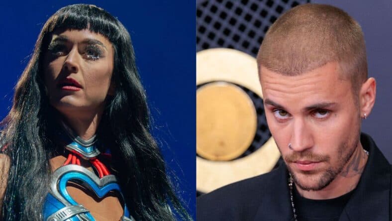 Katy Perry (left) Justin Bieber (right)