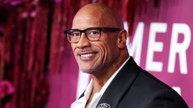 Dwayne Johnson in a black suit