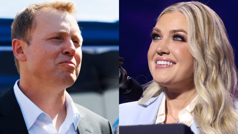 A photo collage of Spencer Pratt and Erika Kirk