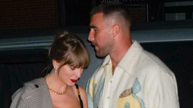 Taylor Swift and Travis Kelce attend the SNL afterparty in New York