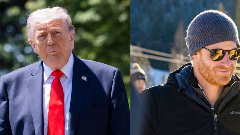 A side-by-side collage of Donald Trump and Prince Harry