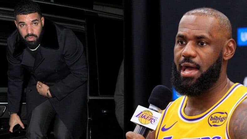 Photo collage of Drake and LeBron James.