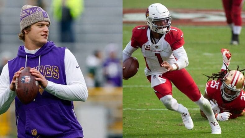 Kyler Murray and JJ McCarthy photo collage.