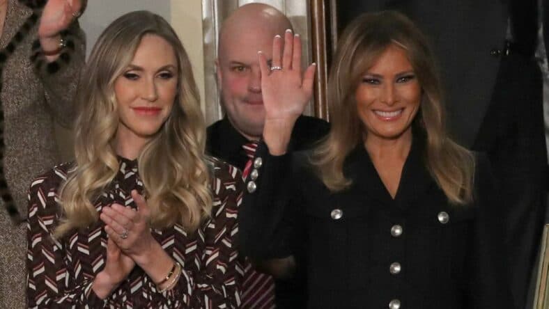 Melania Trump waves at the US Capitol in Washington