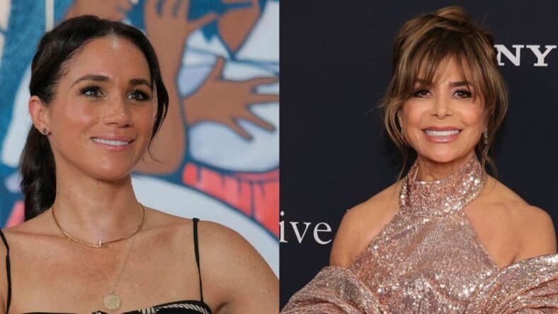 A side-by-side collage of Meghan Markle and Paula Abdul