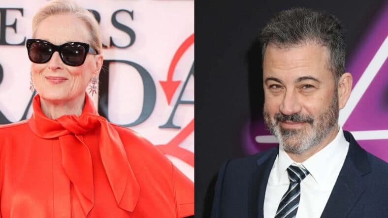 A side-by-side collage of Meryl Streep and Jimmy Kimmel