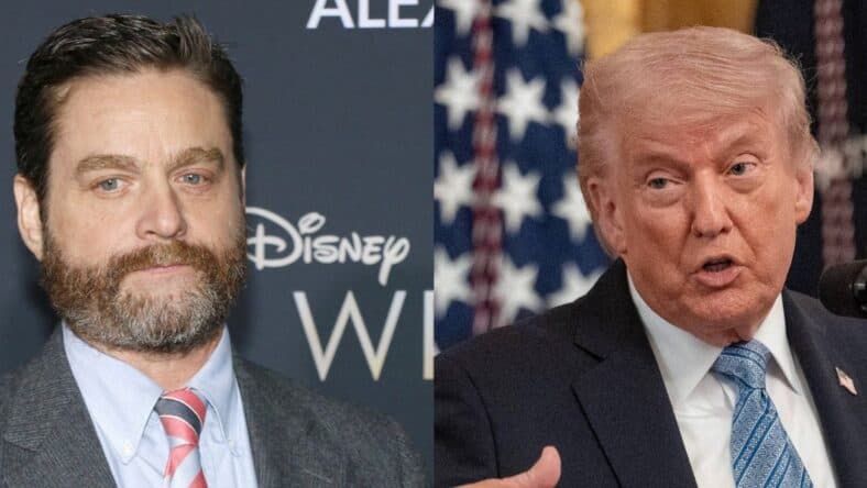 A side-by-side collage of Zach Galifianakis and Donald Trump