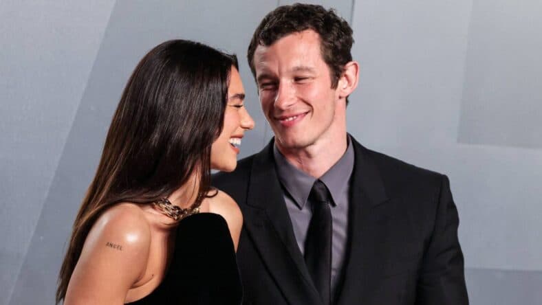 Dua Lipa and Callum Turner arrive at the 2026 Vanity Fair Oscar Party (98th Annual Academy Awards) Hosted By Mark Guiducci
