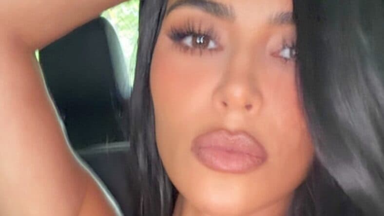 Kim Kardashian in a car selfie