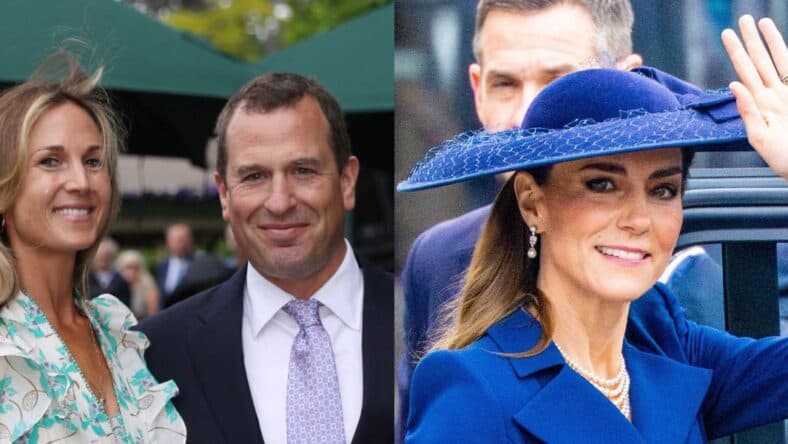 Peter Phillips and Harriet Spearing at Wimbledon 2024 (left) Kate Middleton (right)