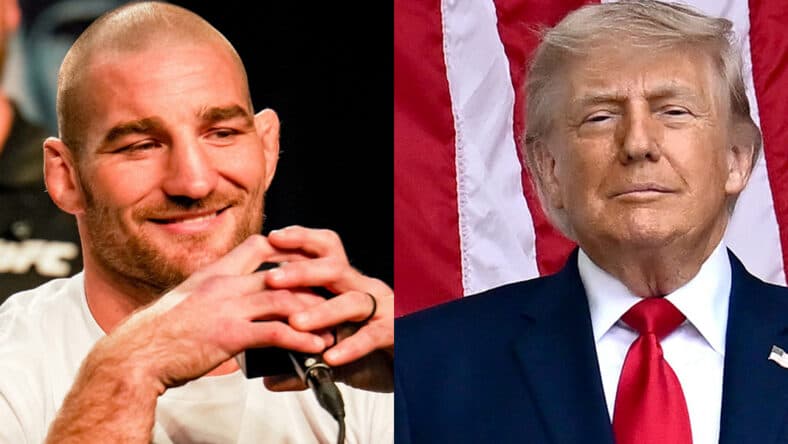 A photo collage of Sean Strickland and Donald Trump