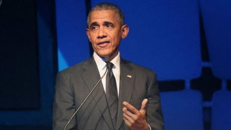 Barack Obama speaking on stage