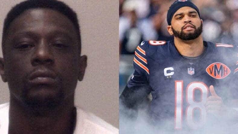 Photo collage of Caleb Williams and Boosie.