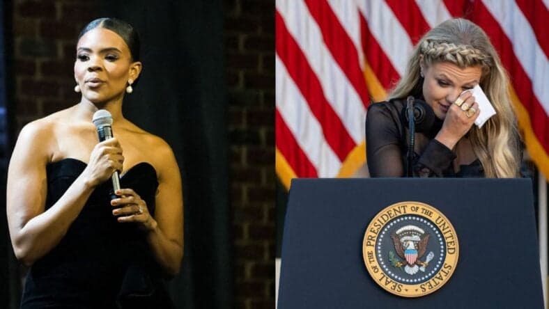 A side-by-side collage of Candace Owens and Erika Kirk