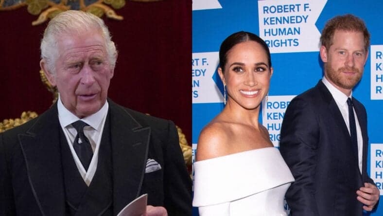 King Charles, Meghan Markle, Prince Harry photo collage