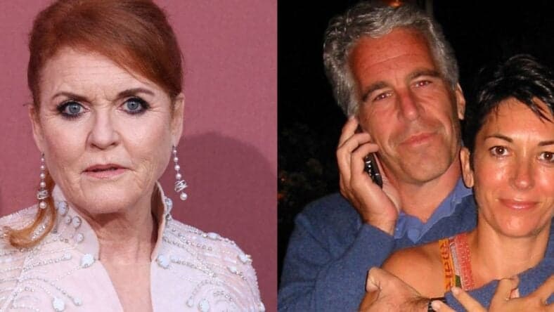 Sarah Ferguson (left) Jeffrey Epstein and Maxwell (right)