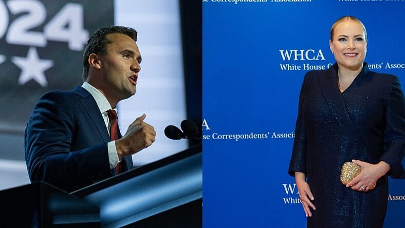 A photo collage of Charlie Kirk and Meghan McCain