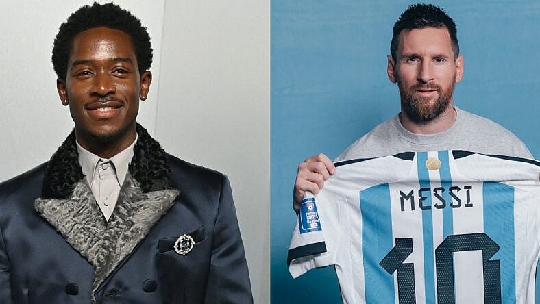 A side-by-side collage of Damson Idris and Lionel Messi