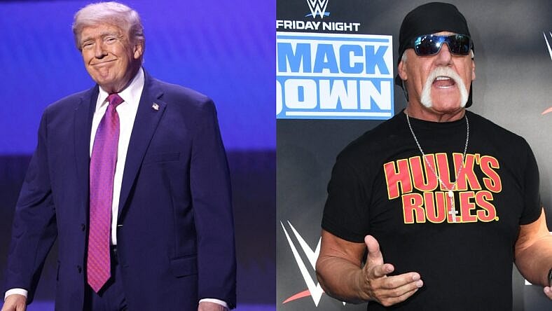 A side-by-side collage of Donald Trump and Hulk Hogan